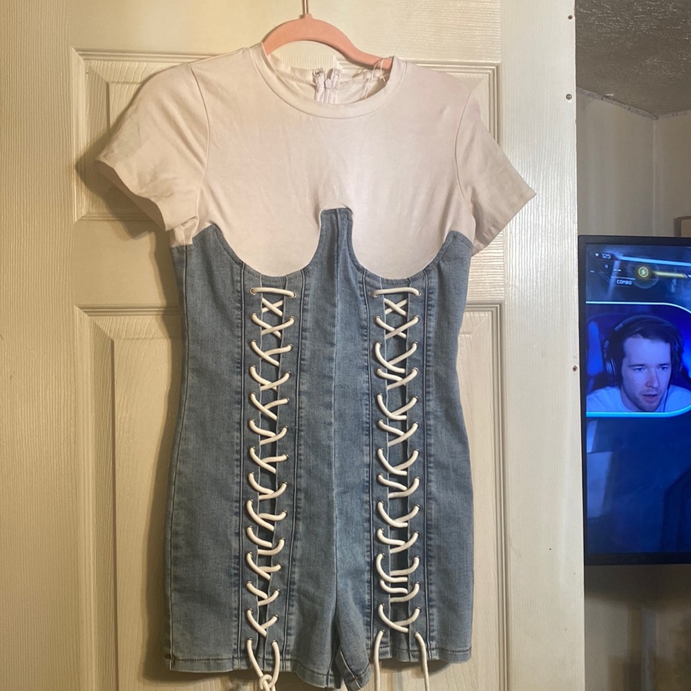 Blue jeans (shorts )romper